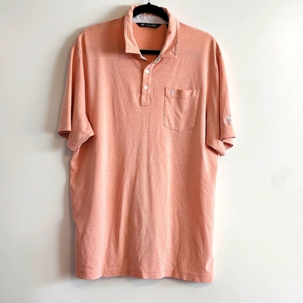 Travis Mathew Orange Striped Polo Shirt, Size L